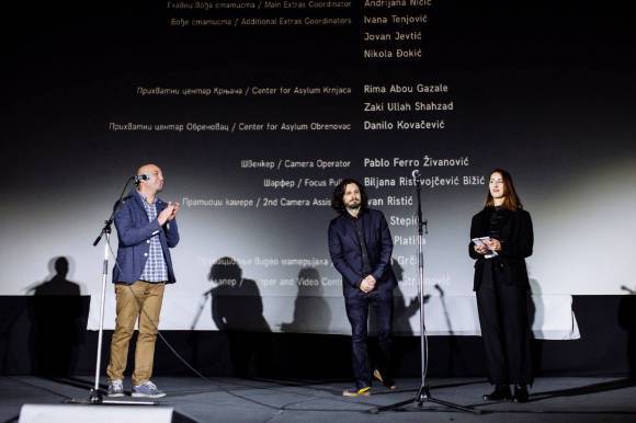 Stefan Arsenijevic collecting the KineNova award for As Far as I Can Walk