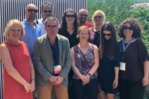 Left to right: Brigitta Manthey (Medienboard Berlin-Brandenburg, Andreas Stein (CEO pool production, organizer of FFC), Marcel Maiga (Curator FFC), Bernd Buder (Programme Director FFC), Anne-Kathrin Rensch (PR &amp; Marketing FFC), Anke Donnerstag (Programme Department FFC), Nikolai Nikitin (Senior Consultant FFC), Bettina Möbes (Event Coordinator FFC), Katharina Stumm (Programme Coordinator connecting cottbus) and Mariam Kandelaki (Event Coordinator connecting cottbus)